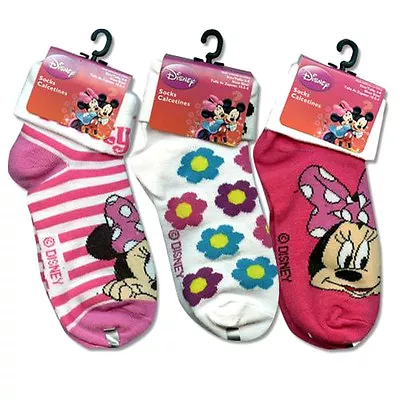 3-PAIR Disney Minnie Mouse Girls Turn Cuff Socks Size 6-8 Shoe Size 10.5-4 NEW • $7.55