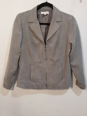 Y2K Women's Studio Works Petites Gray Micro Suede Zipper Blazer Jacket Size 4P • $13.33
