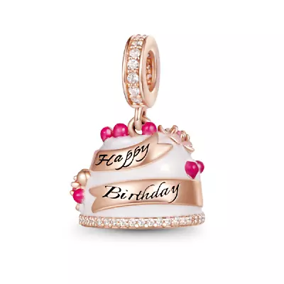 Happy Birthday Cake Dangle S925 Sterling Silver Bead Charm For Women Aunt Mum • £7.90