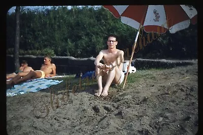 Japan Men Glasses Beach Umbrella 35mm Slide 1950s Red Border Kodachrome • $14.99