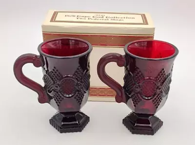 Set Of Two 5  Tall Avon Pedestal Mugs Cape Cod Collection Ruby Red With Box • $7.15