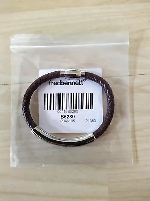 Fred Bennett Bracelet Brown Leather Stainless Steel Magnetic Clasp Braclet B5280 • £41.50