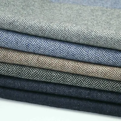 £9.99 • Buy Herringbone Tweed 50% Wool Blend Upholstery Fabric Sofa Cushion Chairs 6 Colors