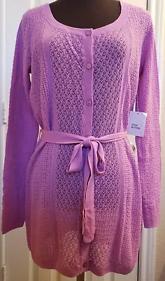 MODA INTERNATIONAL Cardigan Open Weave Mauve Medium • $9.99