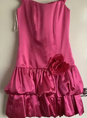 LOU LOU  Bright Pink Prom/ Bridesmaid Satin Look Dress Size 12 • £10.99