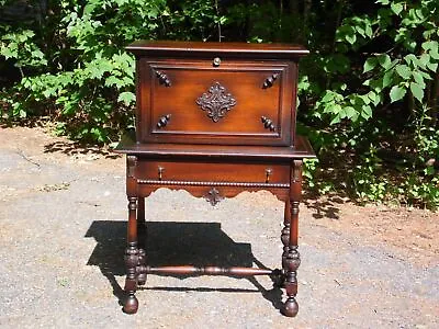 Antique 1920's Jacobean Style Drop Front Solid Mahogany Secretary Writing Desk  • $895.50