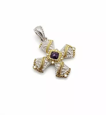 Judith Ripka Sterling & 14K Gold Clad Amethyst Maltese Cross Enhancer #S906-4 • $91