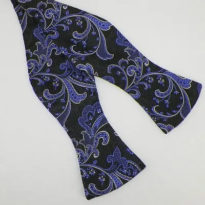 ROBERT TALBOTT Men Black Silver Purple FANS Woven Silk Bow Tie NWT • $59.99