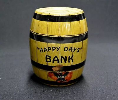 J CHEIN Tin Litho 'HAPPY DAYS' Barrel Bank NRA Sticker  • $33.95