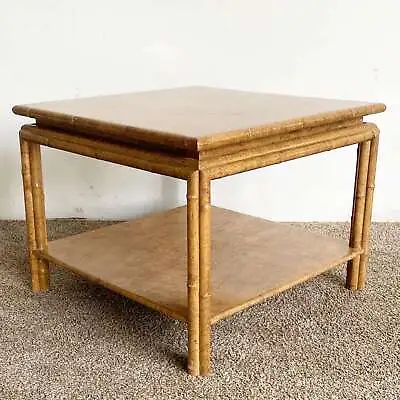 Boho Chic Faux Bamboo Square Top Coffee Table • $695