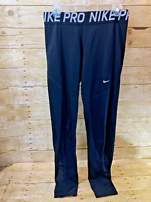 Nike Pro Dri-fit Leggings Women's Xl Black White Accents Mesh Cut Outs $50 💗euc • $26.99