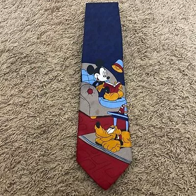 Disney Navy Paisley Mickey And Pluto Tie 56” Long Disney Teacher Vacation Niche • $12.49