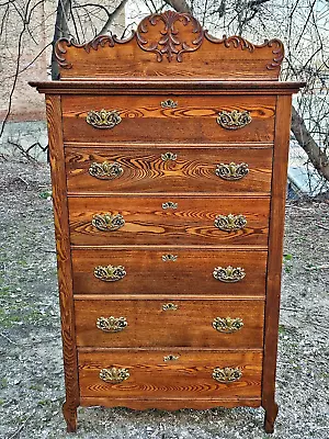 Antique Victorian Ornate Oak Tall Chest Dresser With 6 Drawers Rare & Beautiful! • $1099.99