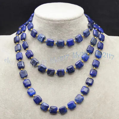 Natural Blue Lapis Lazuli 12mm Flat Square Gemstone Beads Necklace 14-100 Inches • $10.69