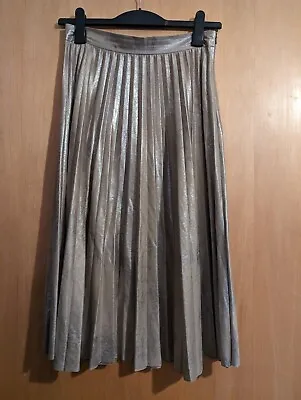 Zara Gold Skirt Pleat Metallic Midi Size Sz S 8 10 • £12