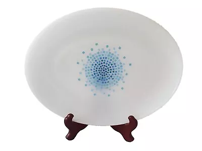 Vintage Anchor Hocking Fire King Milk Glass BLUE MOSAIC Platter Tray Oval Plate • $20.93