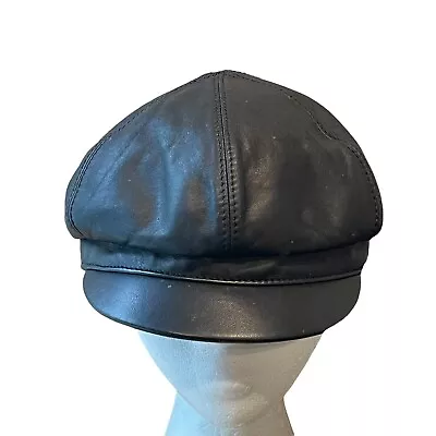 Vintage Wilsons Leather Cap S/M Black Cabbie Newsboy Hat Pelle Studio 6 Panel • $24.88