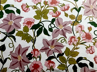 Bernard Wardle Fabric ‘Minuet’ CerisePink Lilac & Green Cotton FQ 22x18” • £4.46