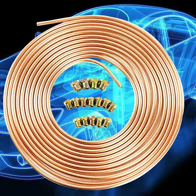 Brake Line Tubing Kit Copper Nickel 25 Ft Coil Roll 1/4 OD W/ 16 Fittings • $13.99