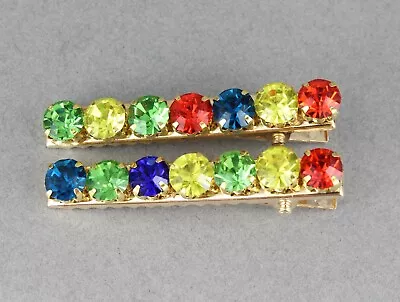 2 Crystal Barrettes Metal Alligator Hair Clip Multi Color Faceted Gems Set Of 2 • $5.21