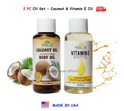 2 PC Beauty Oil Set - Coconut Oil & Vitamin E Oil For Face & Body MADE IN USA! • $8.99