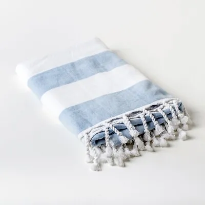 Striped Turkish Style Hammam Bath Beach Towel - 100% Cotton 70 X 140cm Tassles • £14.95