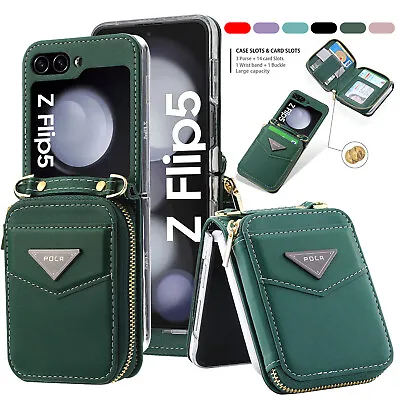 $22.57 • Buy For Samsung Galaxy Z Flip 5 4 3 5g Leather Zipper Wallet Card Lanyard Strap Case