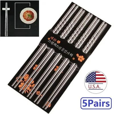 5Pairs Premium Reusable Metal Stainless Steel Chopsticks Lightweight Chop Sticks • $8.18
