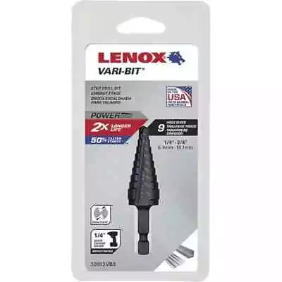 Lenox 30883VB3 Vari Bit Step Drill Bit: 9 Hole Sizes 1/4 To 3/4  • $62.63