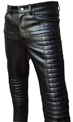 Mens Bikers Pants Real Black Leather Quilted Design Motorcycle 502 Jeans Trouser • $89.60