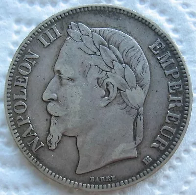 1868-BB France Silver 5 Francs • $19.35