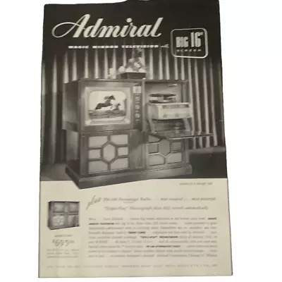 Vintage 1949 Admiral Magic Mirror Television Ad Advertisement • $10