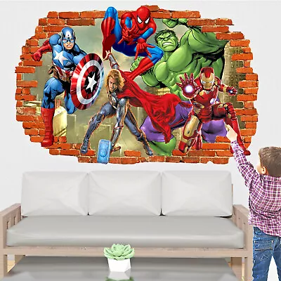 Superheroes Wall Stickers Avengers Mural Hulk Ironman Decal Kids Room Decor QO4 • £15.99