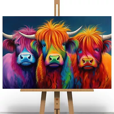 Colourful Highland Cow Canvas Print Picture Gift Scottish Wall Art Bright LGBTQ+ • £9.99