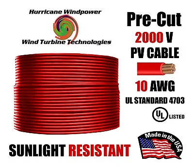 10 AWG Gauge PV Wire 1000/2000 Volt Pre-Cut 15-500 Ft For Solar Installation RED • $37