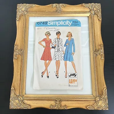 Vintage 1970s Simplicity 6749 Cardigan + Flared Dress Sewing Pattern 12 XS UNCUT • $6