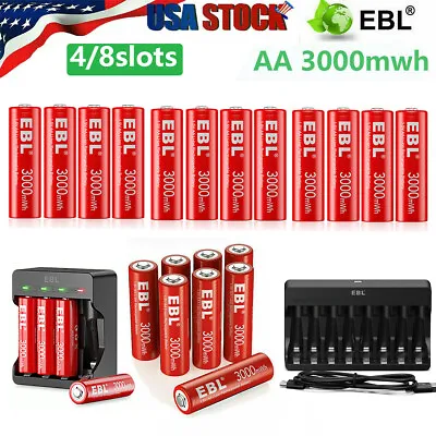 EBL 3000mWh 1.5V AA Rechargeable Li-ion Batteries Double A Lithium Batteries Lot • $24.99