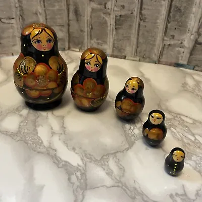 Black/gold/orange Russian Matryoshka Nesting/stacking Dolls - 5 Piece - Vgc • £11.99