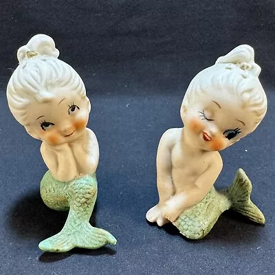 Vintage Bradley Porcelain Mermaid Salt And Pepper Shakers Figurines Statues 1950 • $149.99