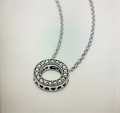 $49 • Buy Genuine PANDORA Hearts Of Pandora Small Silver Necklace Collier, Sterling Silver