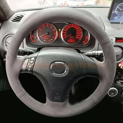 Black Suede Steering Wheel Hand-stitch On Wrap Cover For Mazda 3 5 6 2003-2009 • $77.54