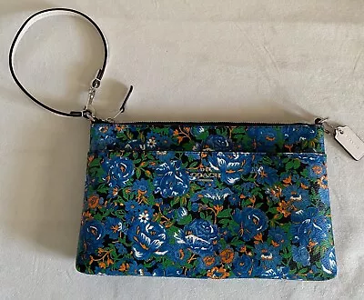 Coach F57987 Rose Meadow Green Orange And Blue Floral Coated Canvas Wristlet • $40