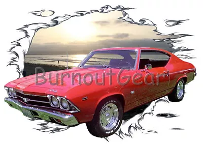 1969 Red Chevy Chevelle A Custom Hot Rod Sun Set T-Shirt 69 Muscle Car Tees • $47.99