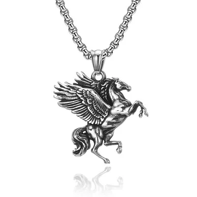 $9.99 • Buy Men's Pegasus Geek Mythology Winged Horse Charm Pendant Necklace Stainless Steel
