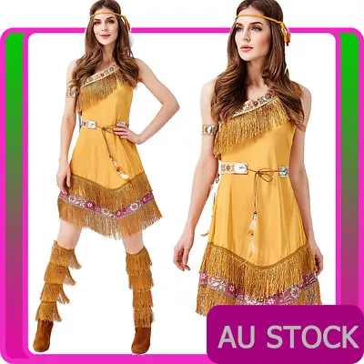 Ladies Noble Warrior Costume Native American Indian Wild West Womens Fancy Dress • $42.99