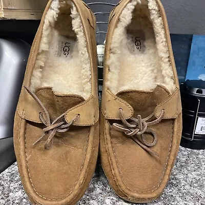 Ugg Mens Byron EC Chestnut Brown Shearling Lined Moccasins Men’s Size 11 • $34.99