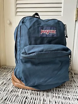 Vintage Jansport Backpack Made In Usa Blue  Leather Bottom • $27