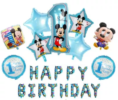 Mickey Mouse 1st Birthday Balloon Set Celebrate Party Blue Stars • £14