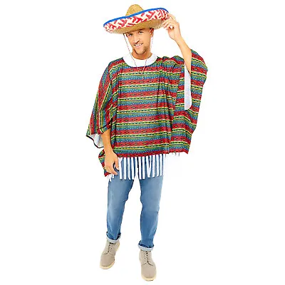 Mexican 3 Pc Poncho Kit Fancy Dress Costume Sombrero Party Bandit Adult Western • £18.99