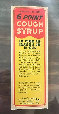 Vintage DILL'S  6 Point Cough Syrup & Box - NorristownPa  Quack Medicine • $14.99